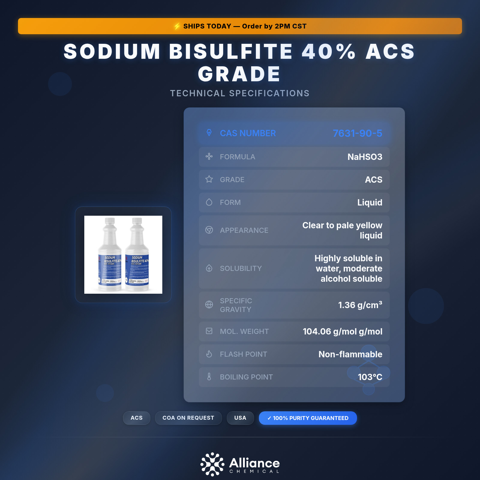 Sodium Bisulfite 40% ACS Grade – 2 Quarts
