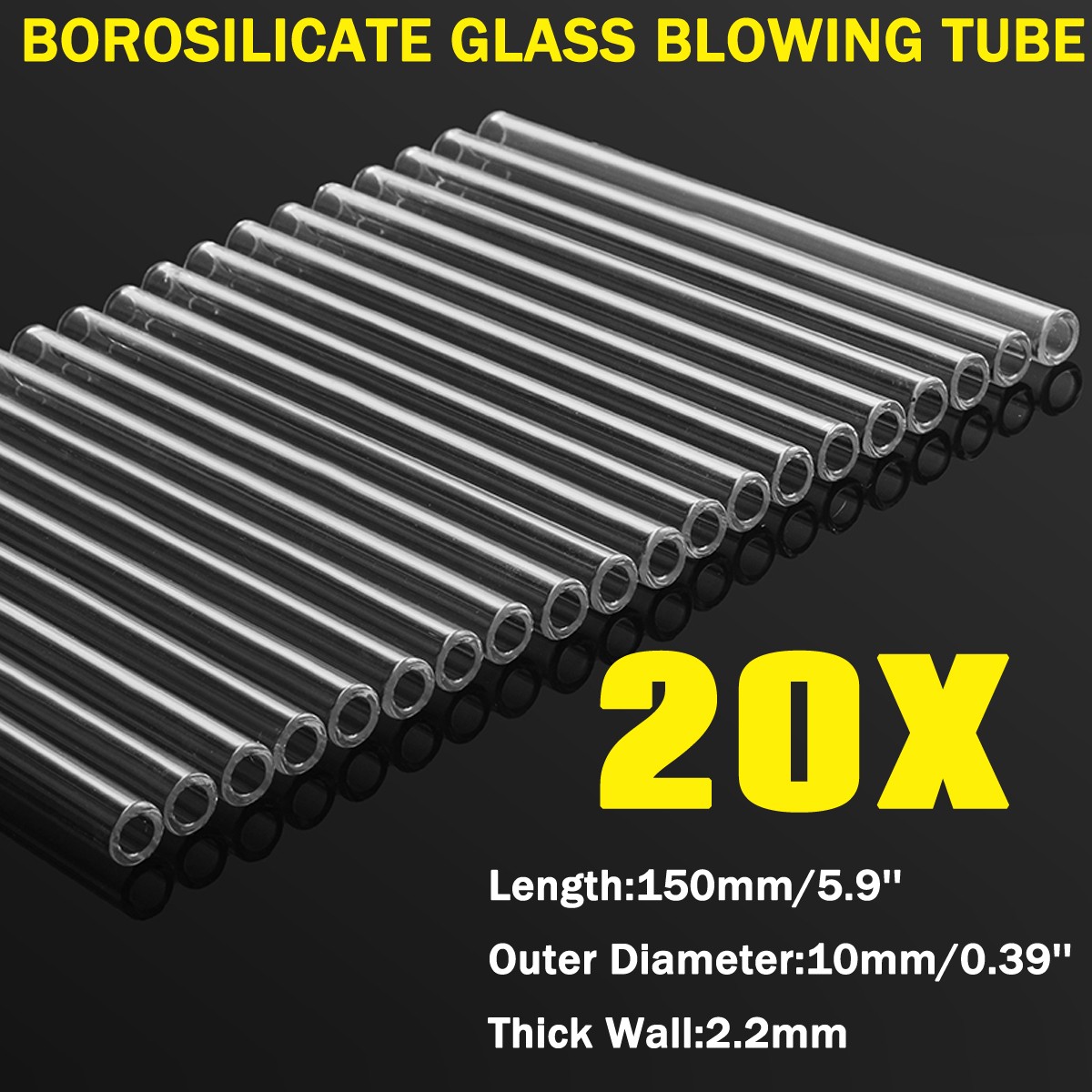 150mm OD 10mm 2.2mm Thick Wall Borosilicate Glass Tube Pyrex Blowing Lab Tubing