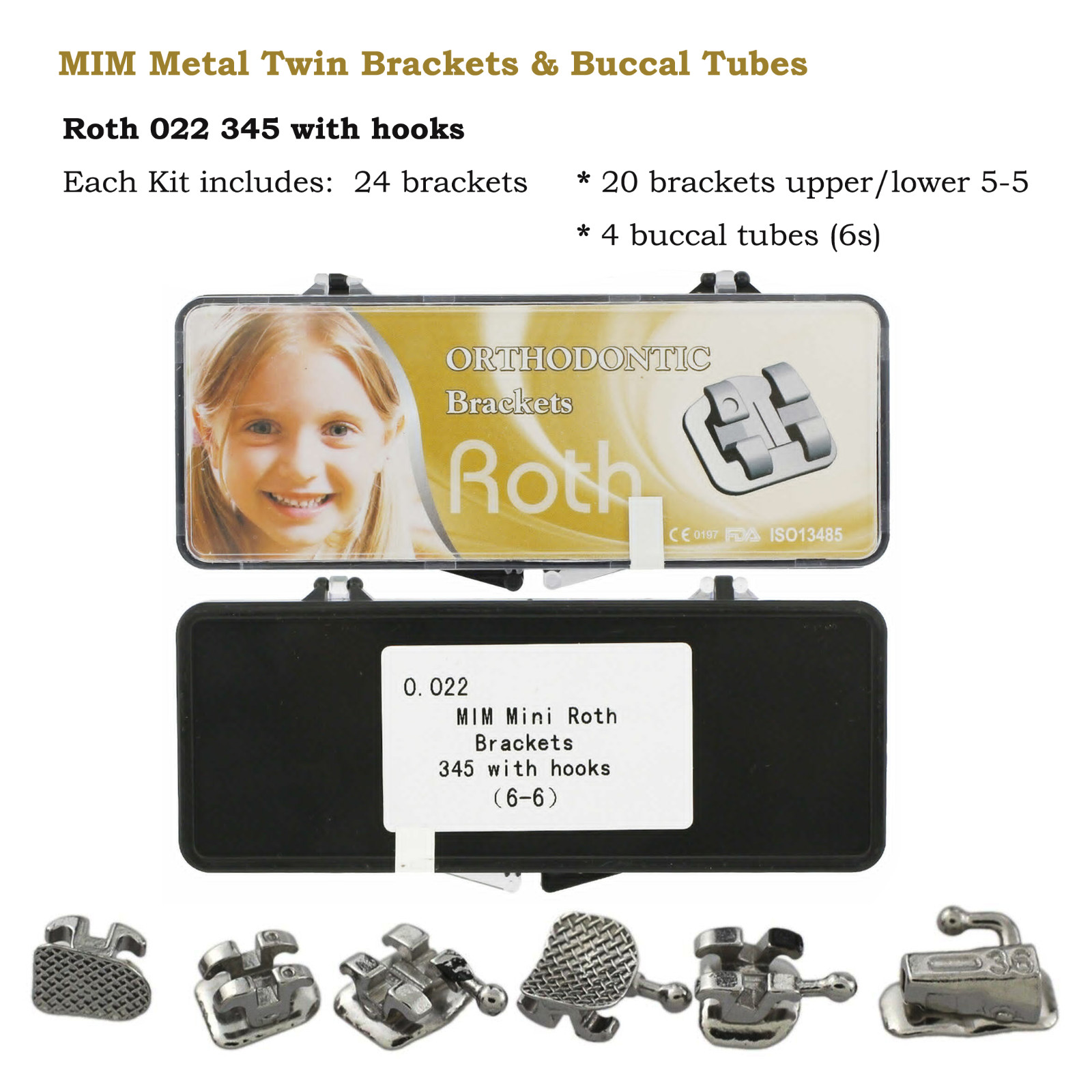 Dental Orthodontic Mini Bracket Braces Buccal Tubes Metal MIM Roth MBT 0.022 6-6