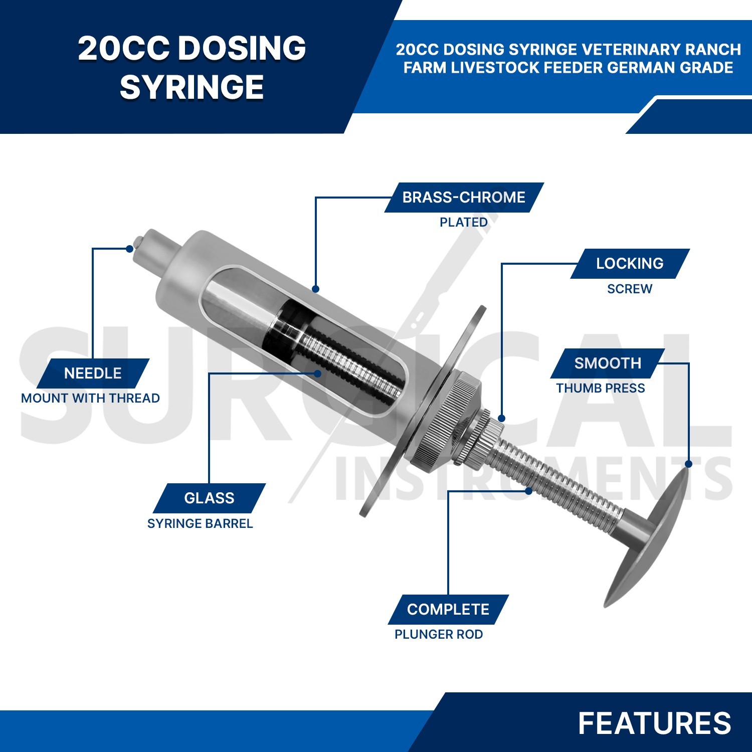 20cc Dosing Syringe Veterinary Ranch Farm Livestock Feeder German Grade