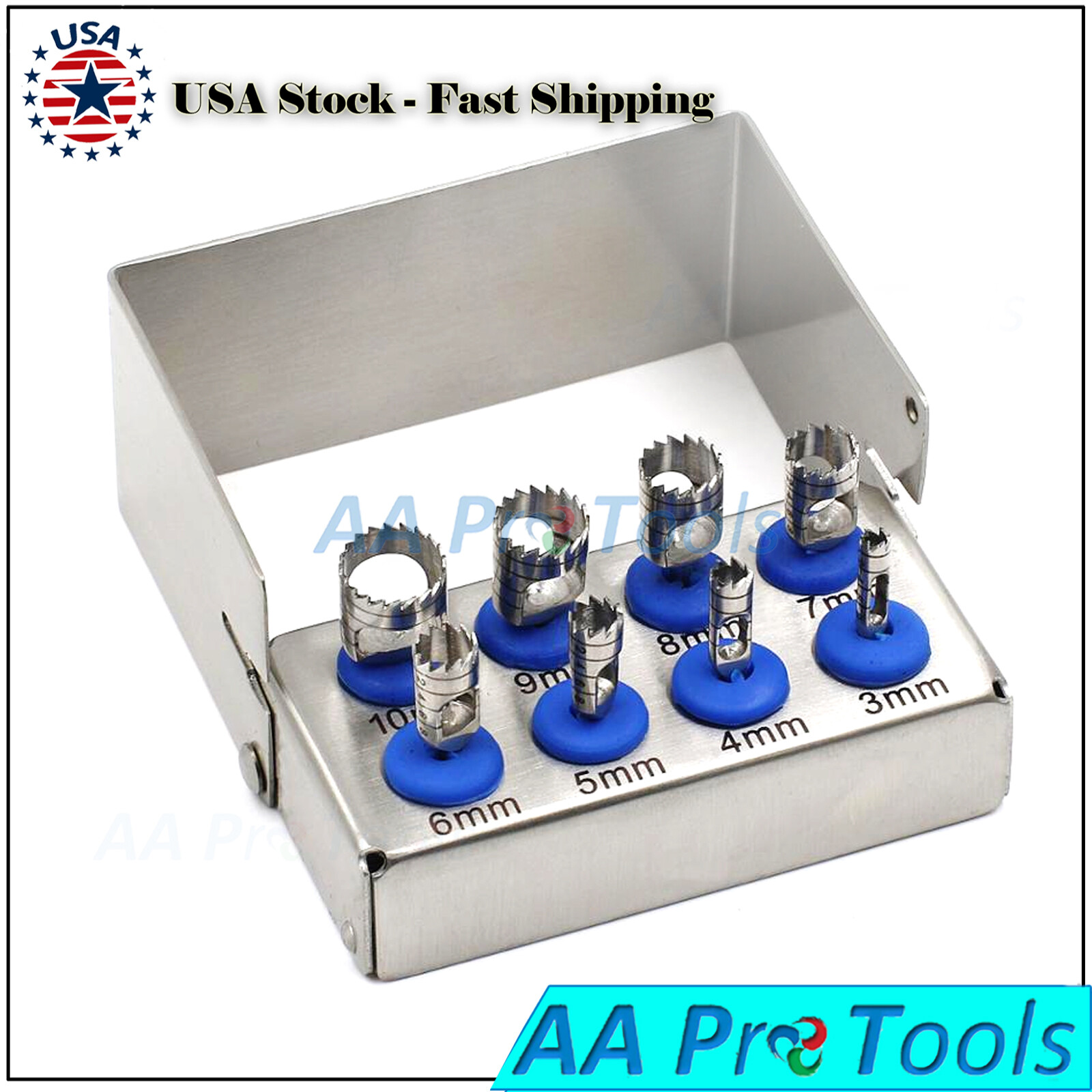 Dental Trephine Drill Kit 8 Pcs Surgical Bur Holder Bone Graft DN-2243