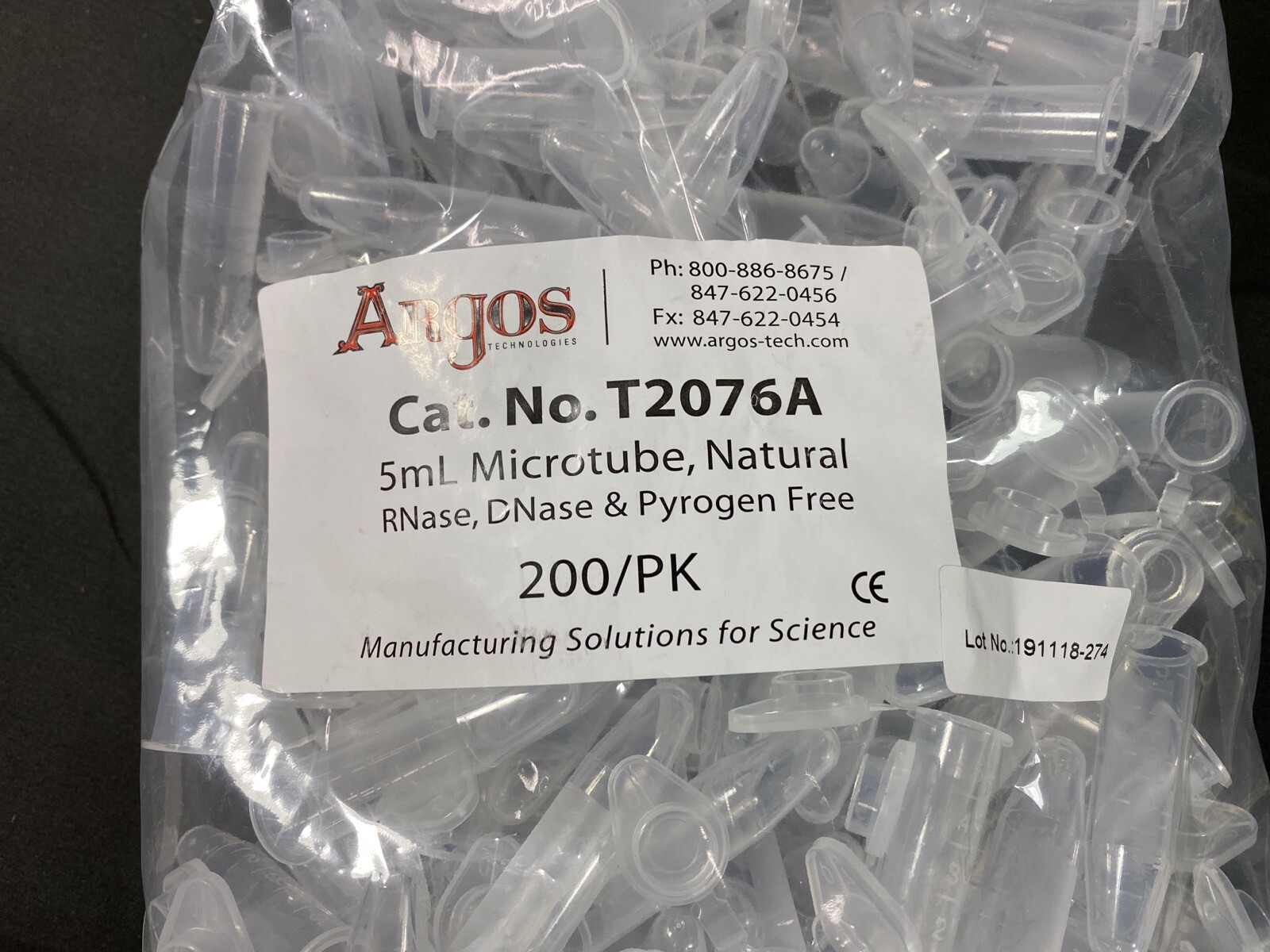 ARGOS Polypropylene 5mL Clear Graduated Microcentrifuge Tube T2076A (200/pk)