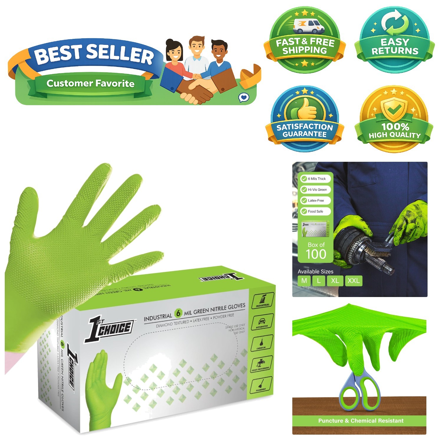 Ambidextrous 6 Mil Nitrile Gloves – Durable and Latex-Free for Mechanics (XL)