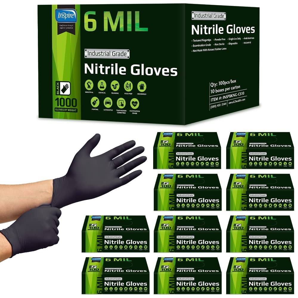 Heavy Duty Disposable Nitrile Gloves | Latex Free, 6mil Black & 8mil Orange | Fo