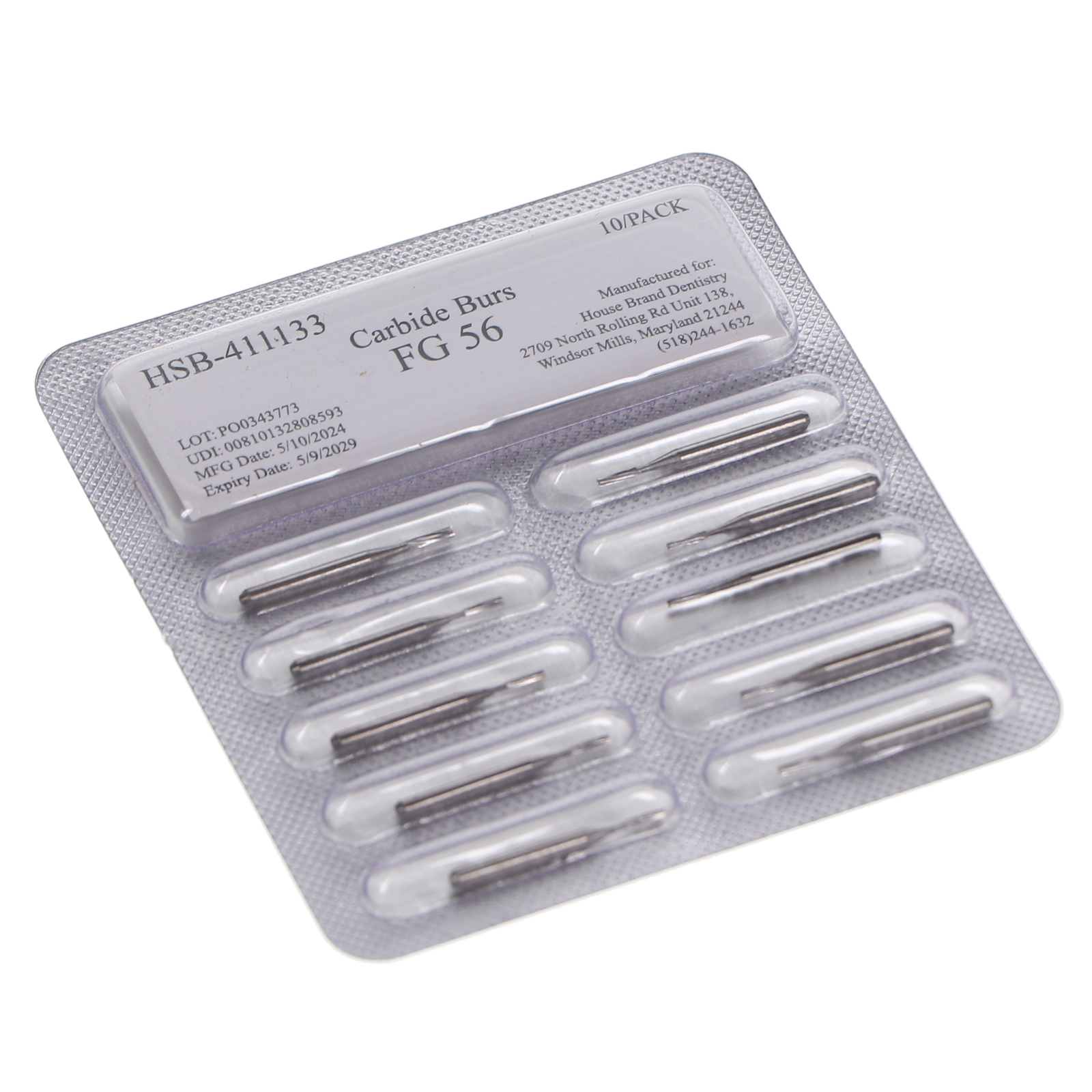 House Brand Dentistry 411133 HSB FG #56 Straight Fissure Plain Carbide Burs 10Pk