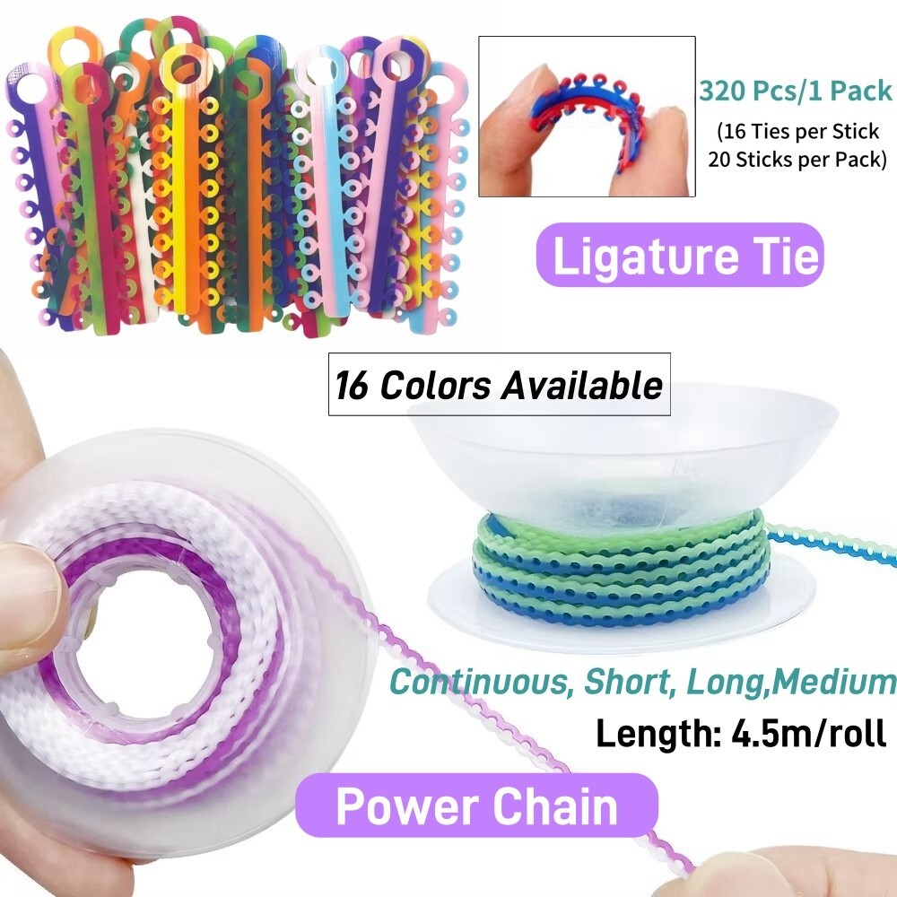 Dental Orthodontic Elastic Ligature Ties + Power Chain Rubber Band Double Color