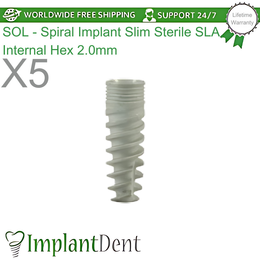 5x Dental Slim Spiral Fixture SLA Surface Titanium Int Hex Connection 2.0mm