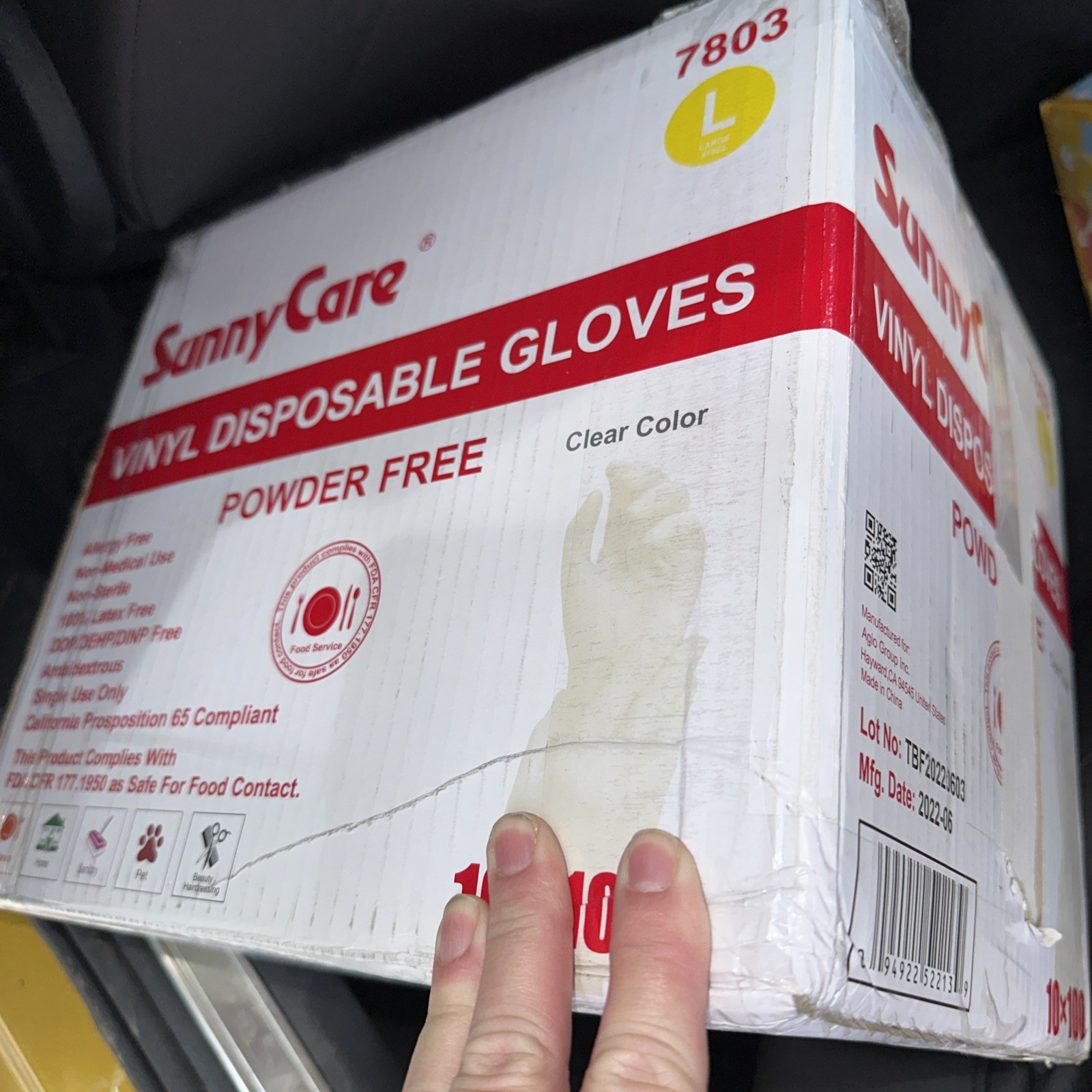 SunnyCare #7803 Vinyl Disposable Gloves Powder Free (Latex Nitrile Free) Large