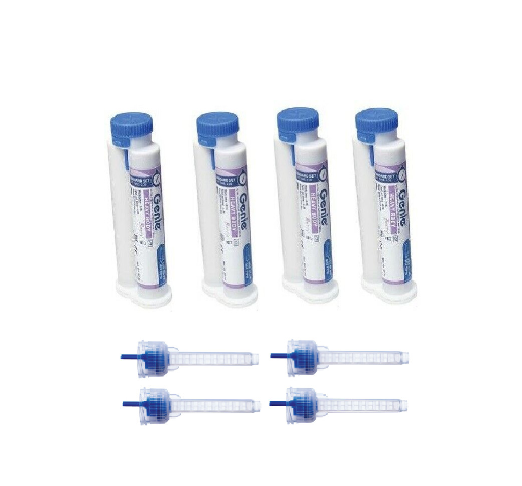 4X Genie Impression Material Cartridge 50ml Heavy Body Rapid Set + 4 Mixing Tips