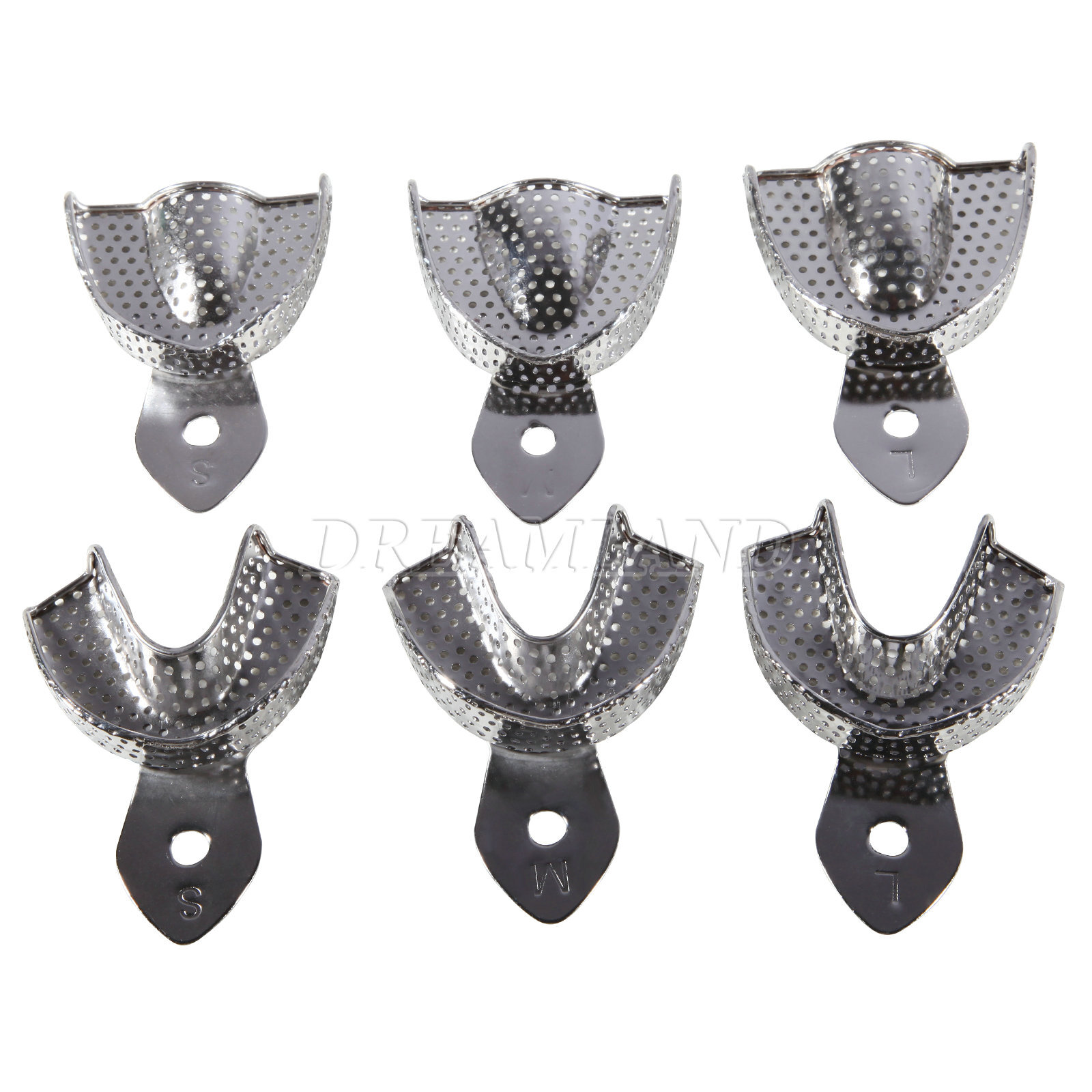 6 Dental Impression Trays PERFORATED Stainless Steel METAL Autoclavable