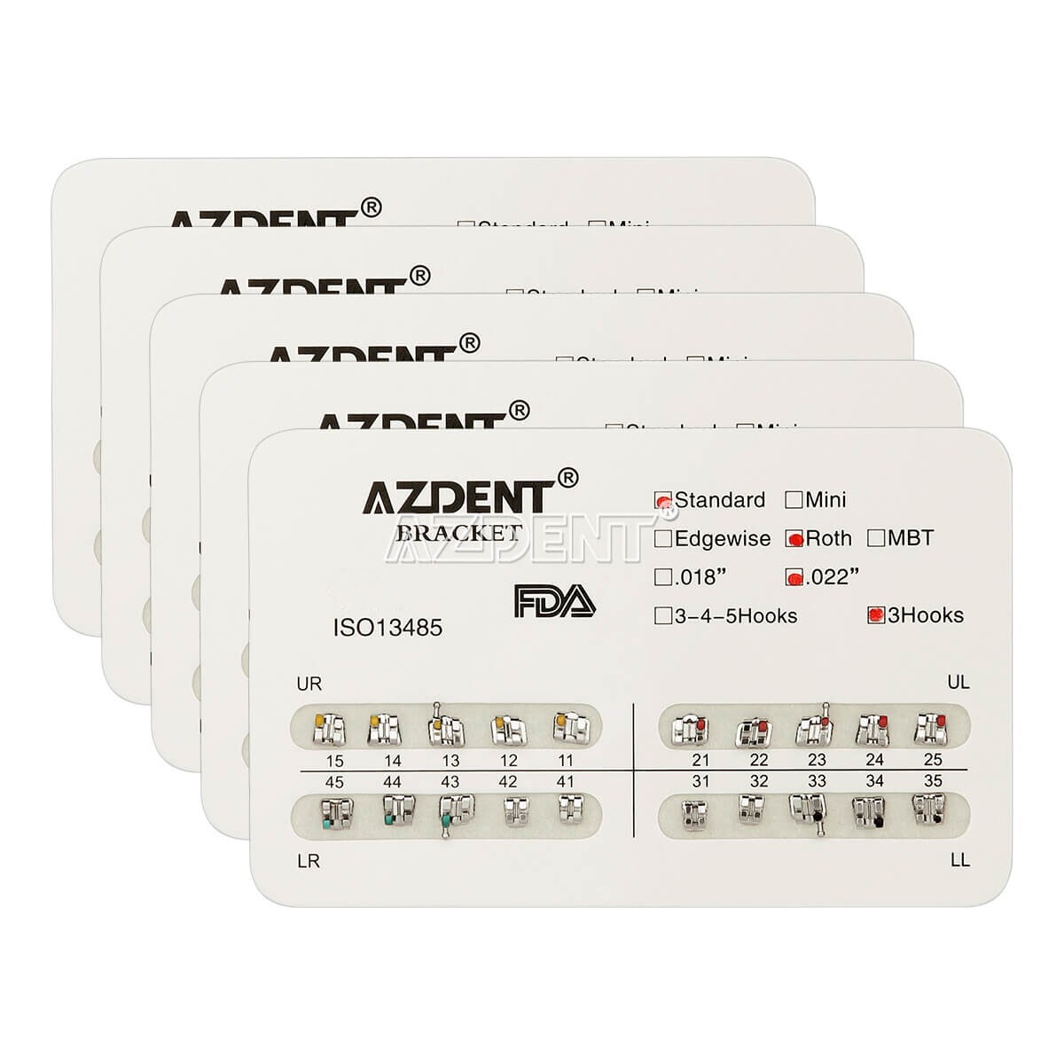 Uso 5 paquetes de ortodoncia dental brackets hechos de Roth 022 Slot.3 Ganchos