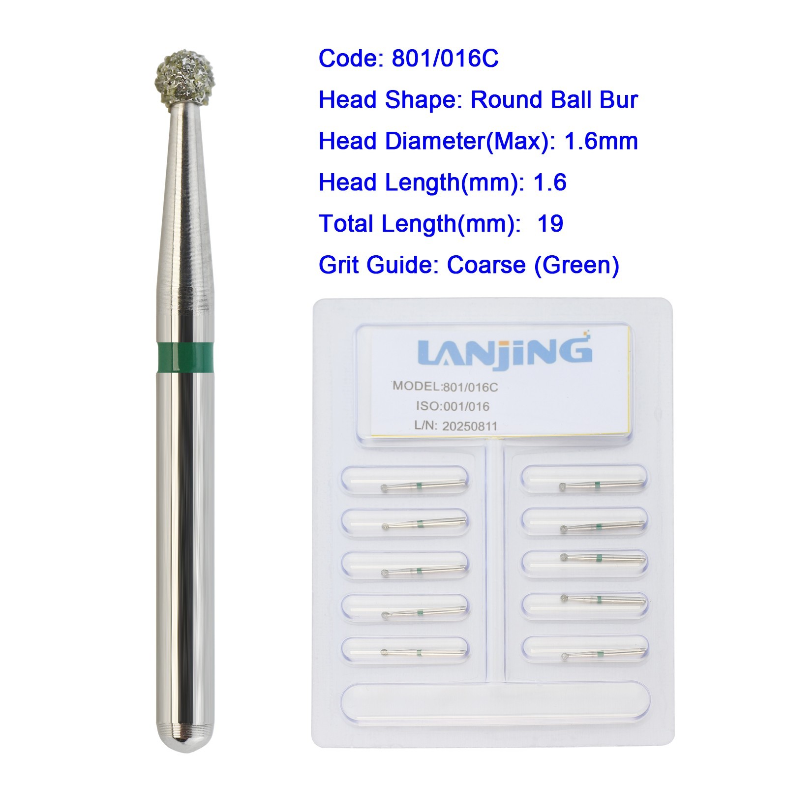 Dental Round Ball Diamond Burs FG Long Surgical Diamond Bur 801L High Speed 801