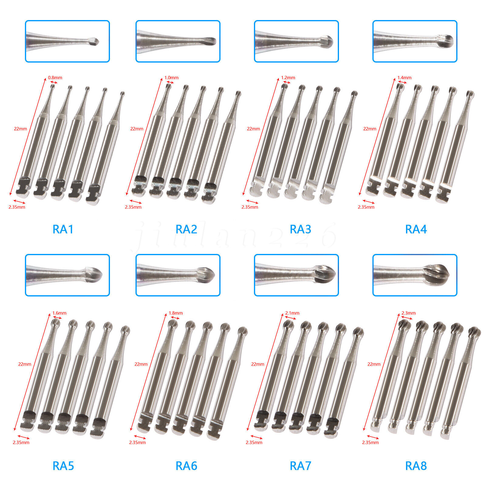 Round Carbide Burs for Slow Speed Latch RA (Choose Your Size & Qty) 22mm