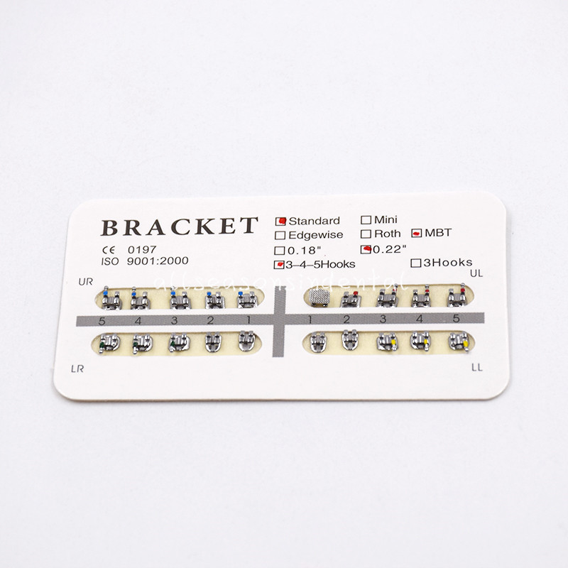Dental Ortho Brackets Braces Metal Standard MBT 0.22»Slot 345 Hooks 1 Set/20Pcs