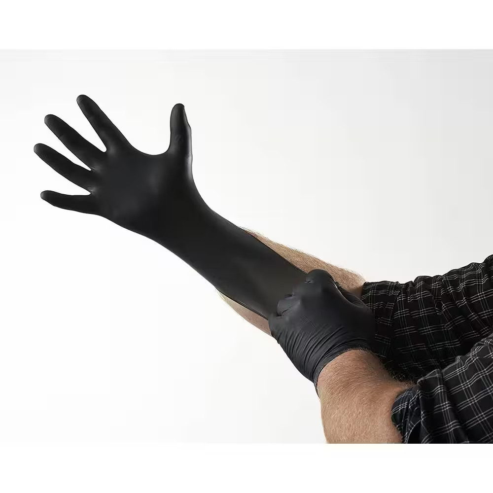 Rip-Resistant Black 2-Layer Disposable Nitrile Gloves, 1-Size Fits Most (50-Coun