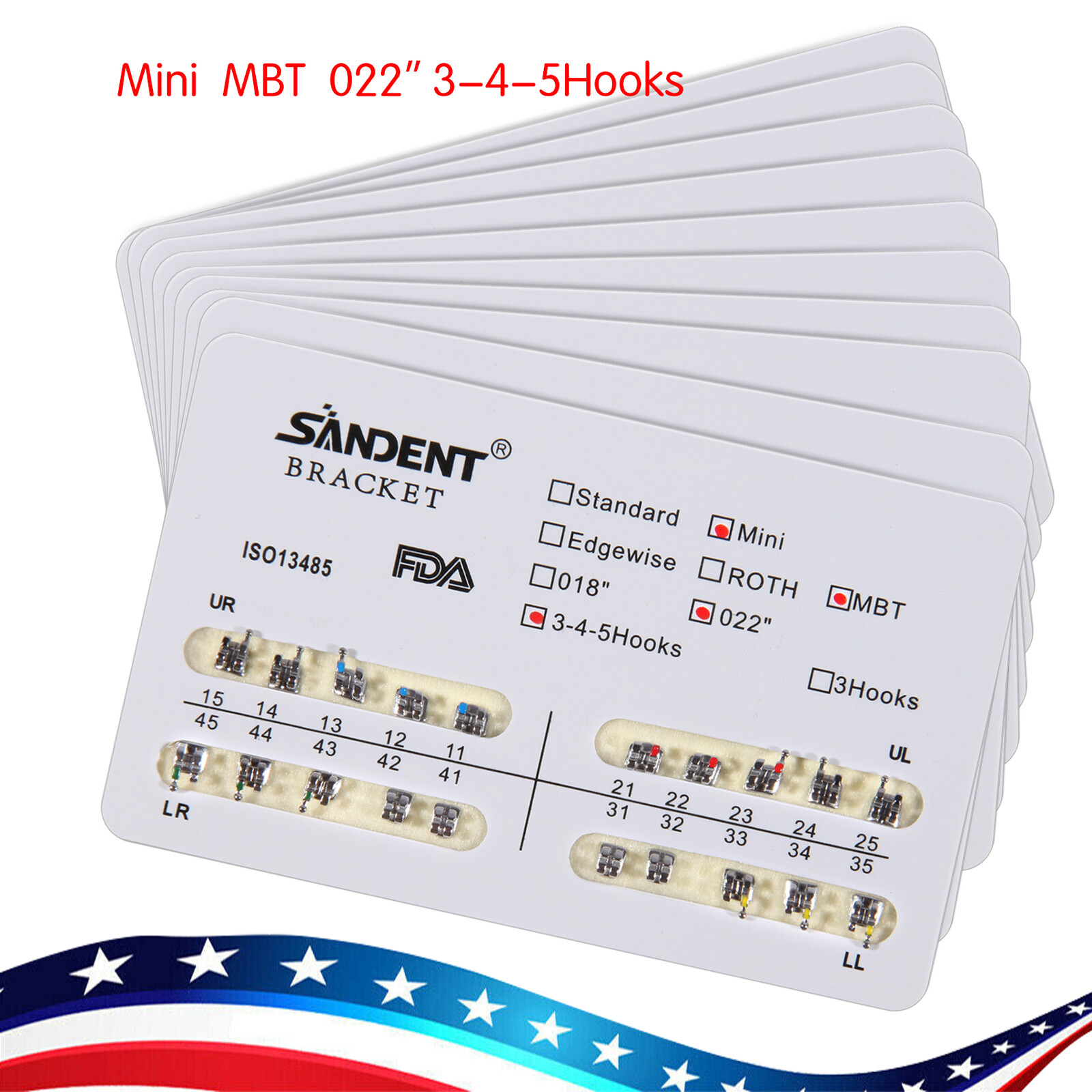 200pcs Dental Orthodontic Braces Brackets Mini MBT 022″Slot 345 Hooks 10 bags ty