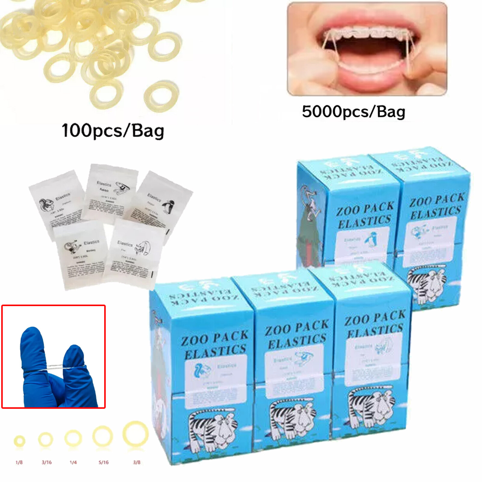 Dental Ortho Elastics Latex Braces Orthodontic Rubber Bands 15 Sizes For Choice