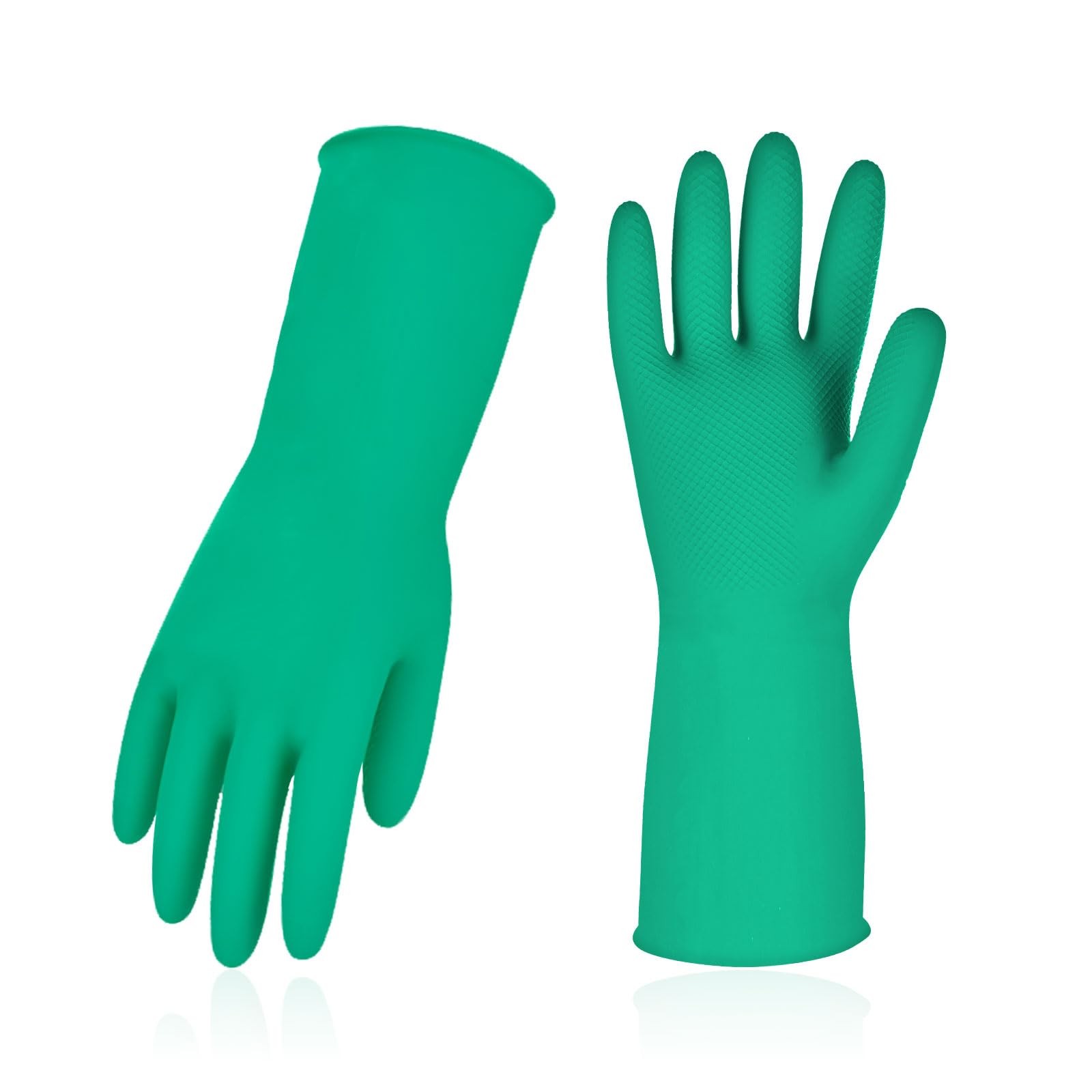 Reusable Rubber Dishwashing Gloves, Long Sleeve, Thick, Size M, Green