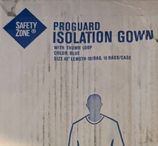 100 SAFETY ZONE PROGUARD ISOLATION GOWN THUMB LOOP SIZE 45″ LENGTH 10BAGS Of 10
