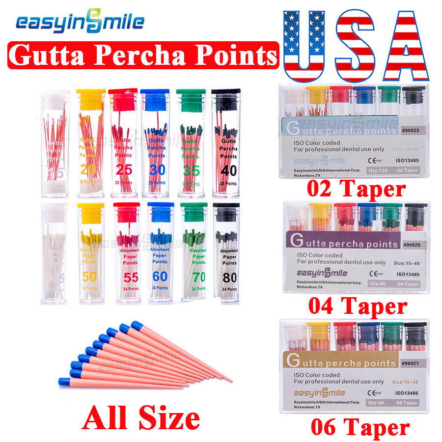 EASYINSMIL1Box Gutta Percha Points Endodontic .02/.04/.06 Taper For Dental Endo