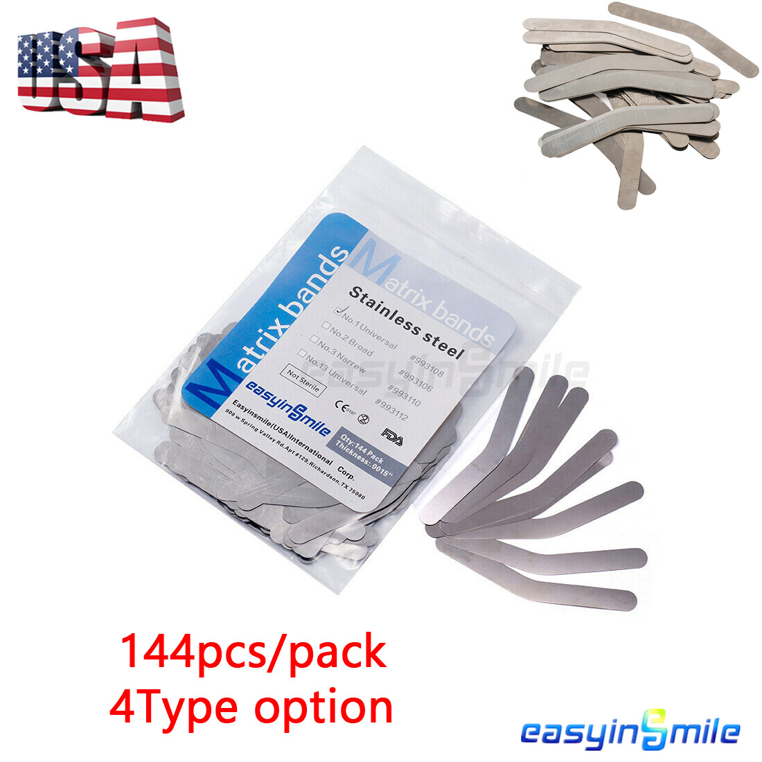 1Bag Dental Stainless Steel Tofflemire Matrix Bands 0.04mm(144 Pcs) EASYINSMILE