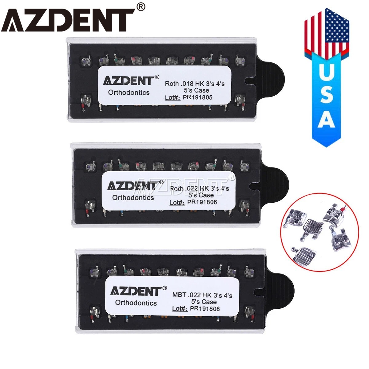AZ Dental Orthodontic MIM Monoblock Bracket Brace Mini Roth/MBT022/018 Hook3/345