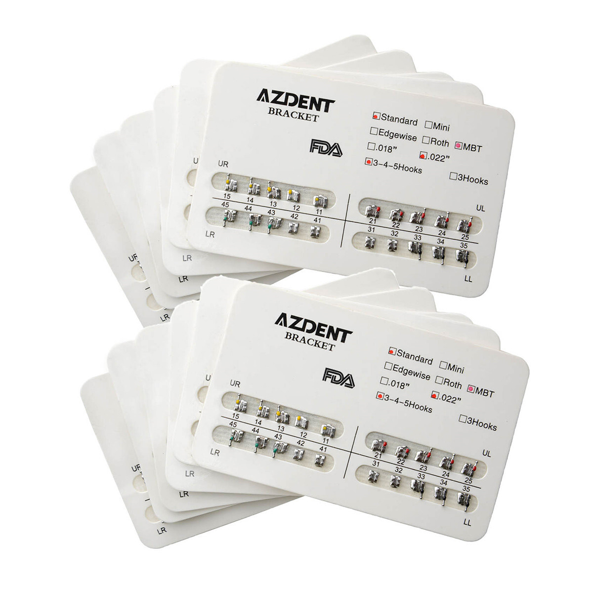 100 Packs AZDENT Dental Orthodontic Bracket Braces Standard MBT .022 Hooks 3-4-5