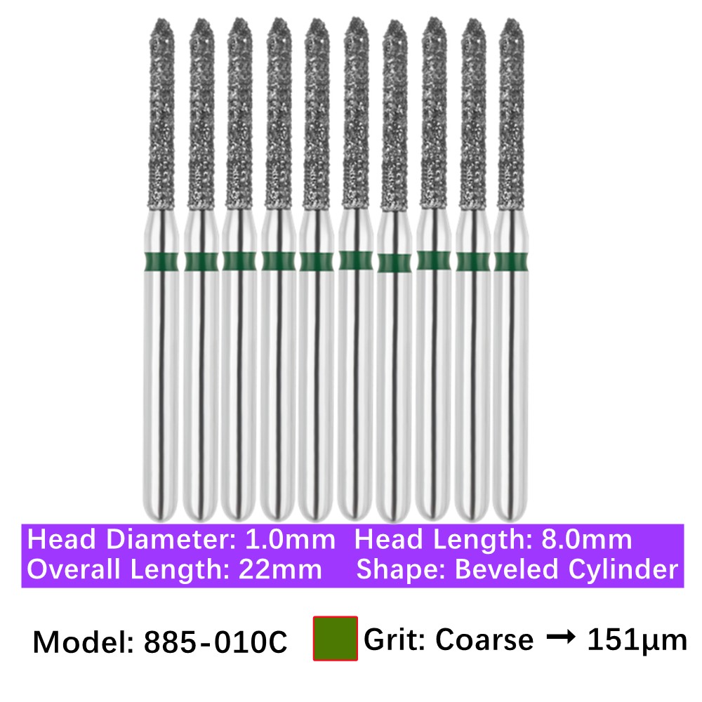 Vakker Dental Bevel Cylinder FG Diamond Burs 885-010C Coarse Grit 10/pk