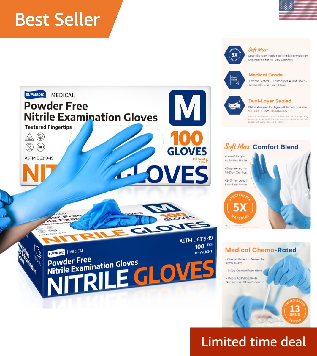 Medical-Grade Nitrile Exam Gloves – 100 Count, Latex-Free, Food Safe Medium Size