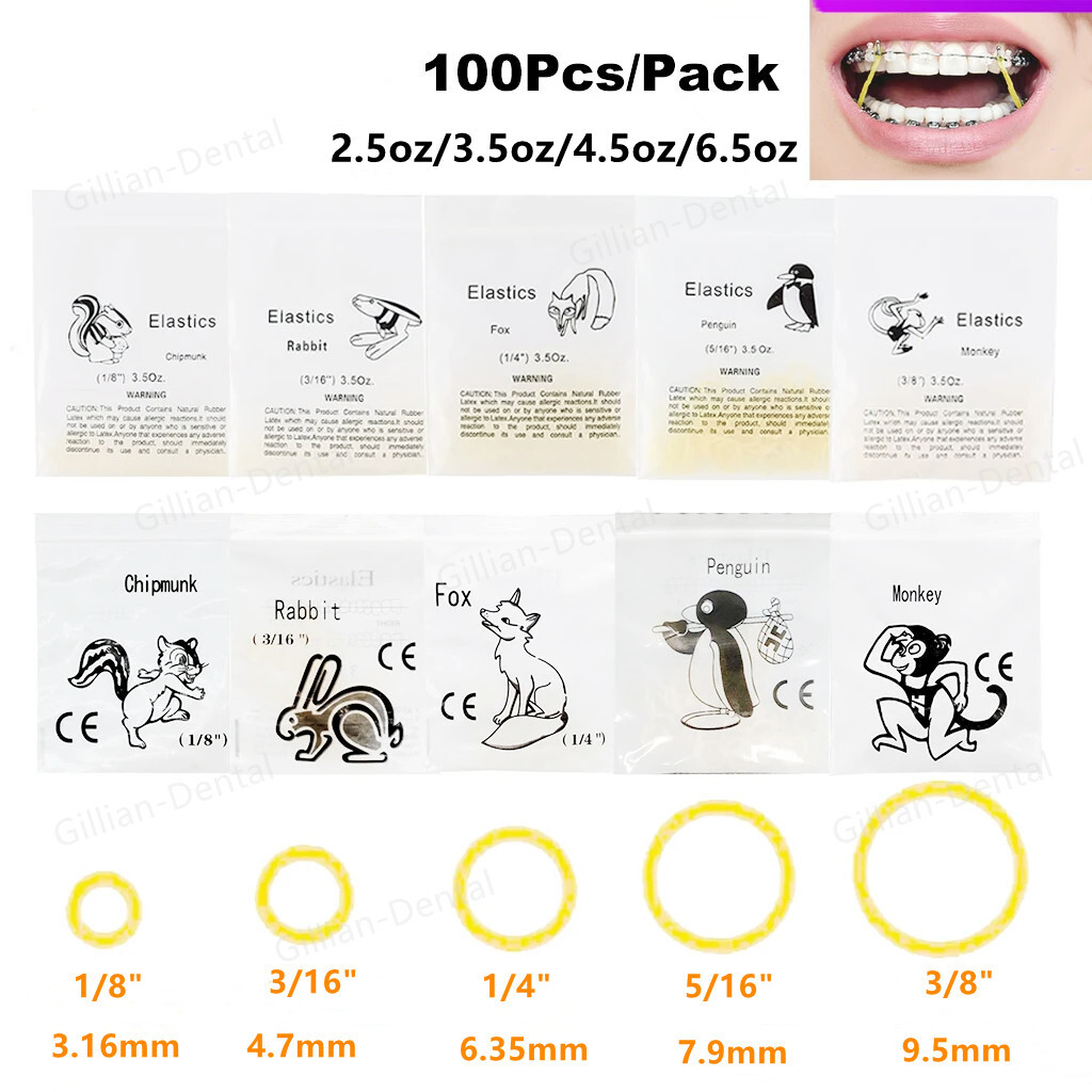 100pcs/pack Dental Orthodontic Elastic Rubber Band Latex Rings 2.5/3.5/4.5/6.5oz