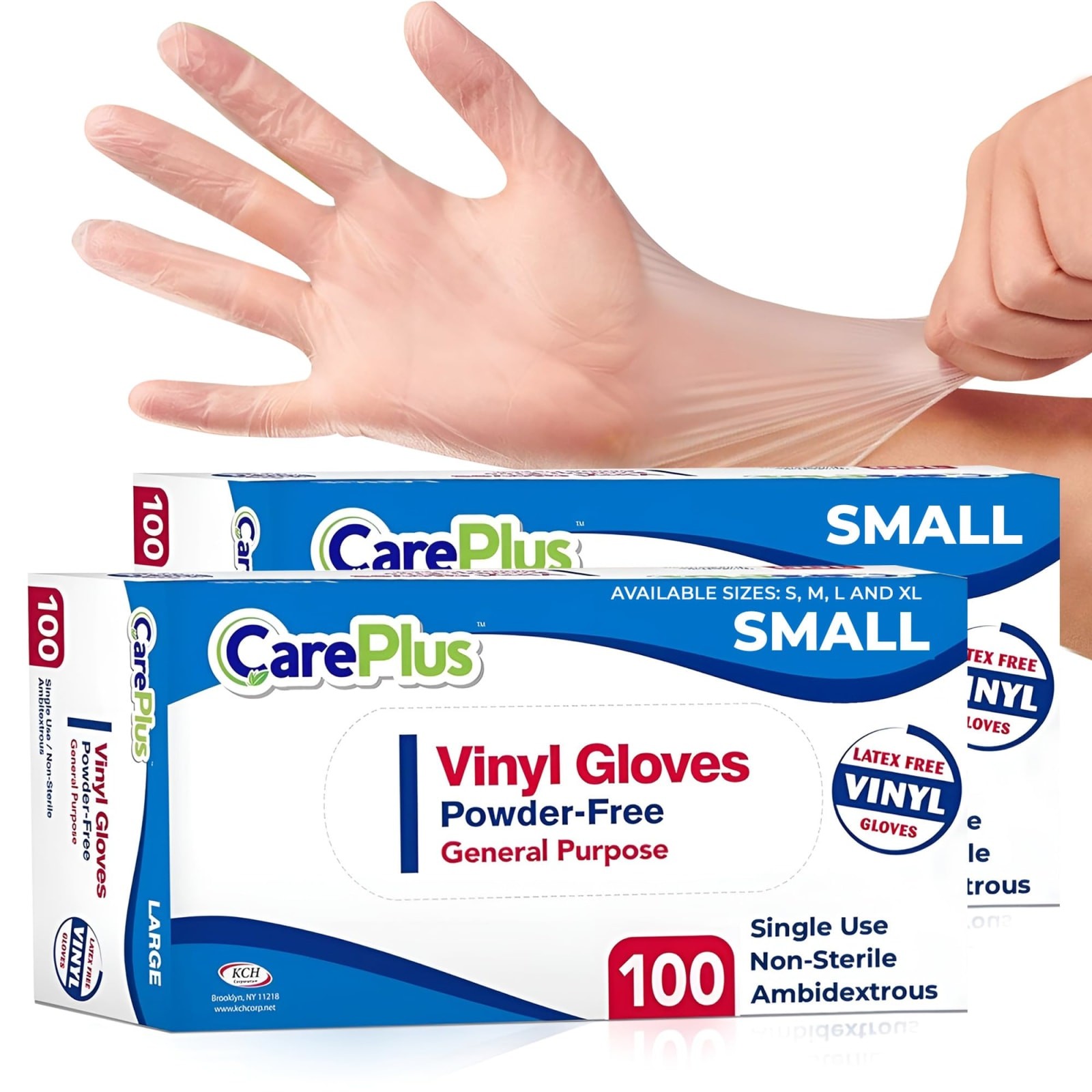 CARE PLUS Vinyl Gloves Clear Small 200 Count Heavy Duty Non-Sterile Powder-Free