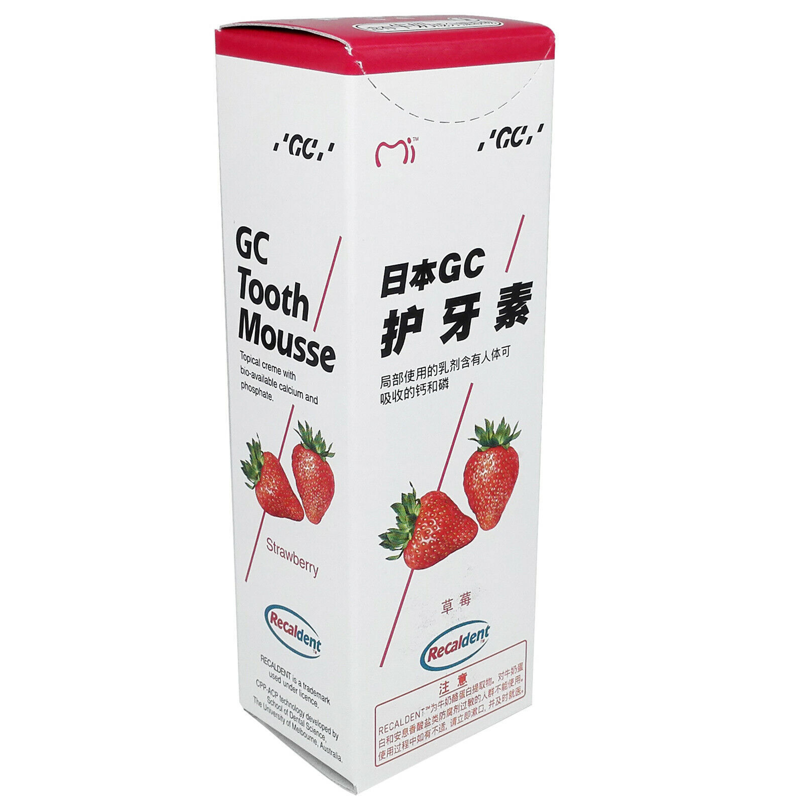 GC TOOTH MOUSSE STRAWBERRY TOPICAL TOOTH CREAM WITH RECALDENT 1 TUBE OF 40 GM