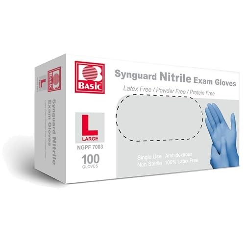 BASIC MEDICAL BLUE NITRILE EXAM GLOVES NGPF-7003 (BOX 100), LARGE – BLUE