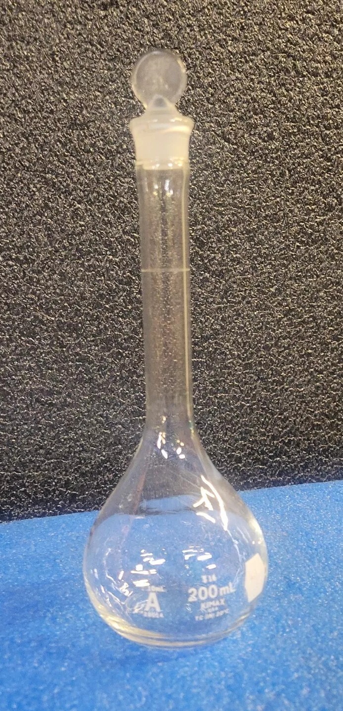 Kimax 200mL Class A TC Glass Volumetric Flask #16 Stopper 28014-200 w/Stopper
