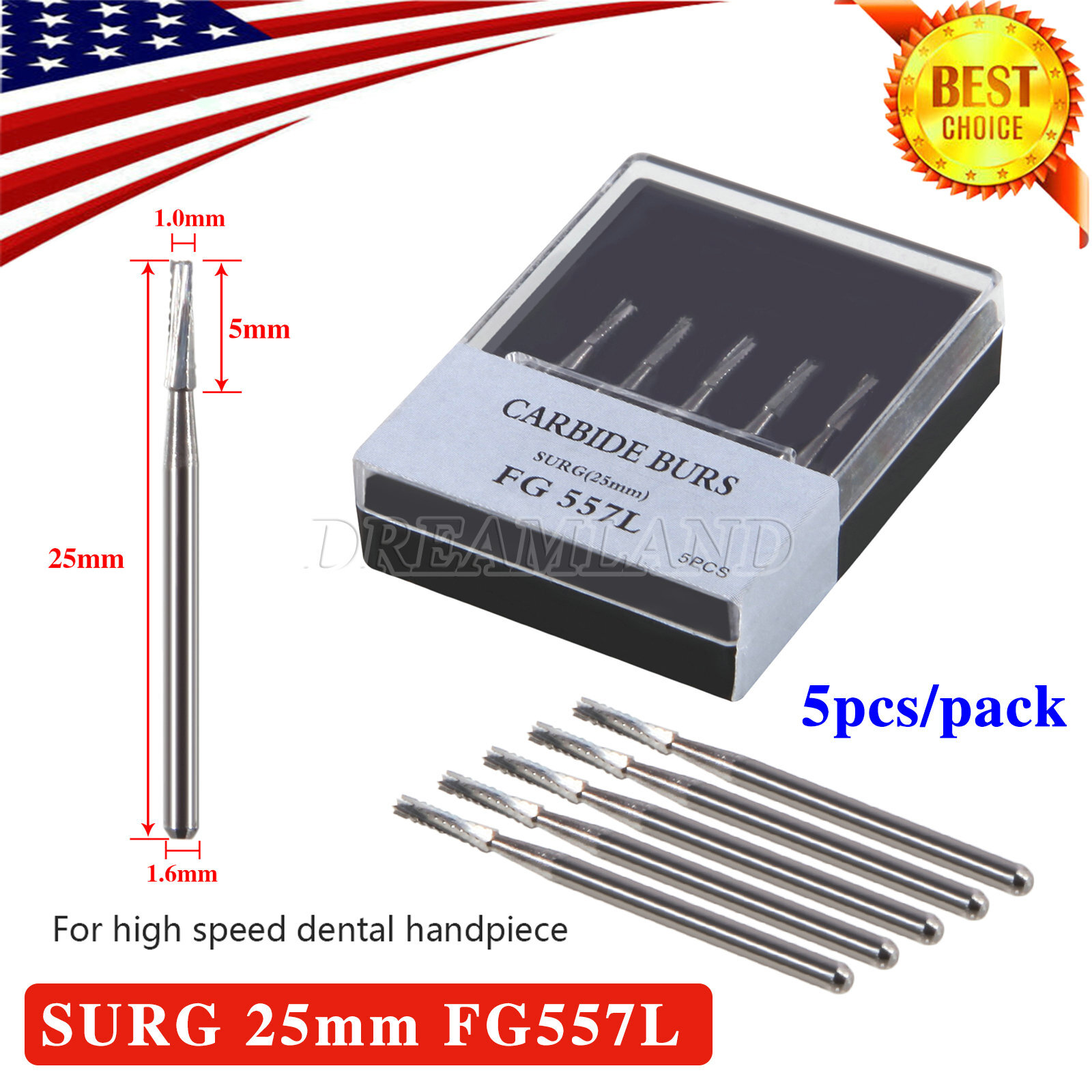 Dental 557 FGOS Surgical Carbide Burs 25mm Length FG-557XL 5Pcs/Box