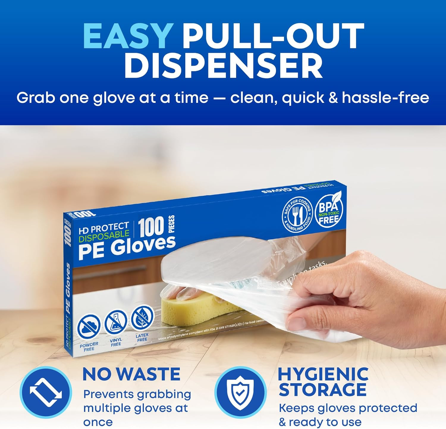Disposable Plastic Gloves 100 Pack – Food Safe, BPA & Latex-Free HDPE Gloves for