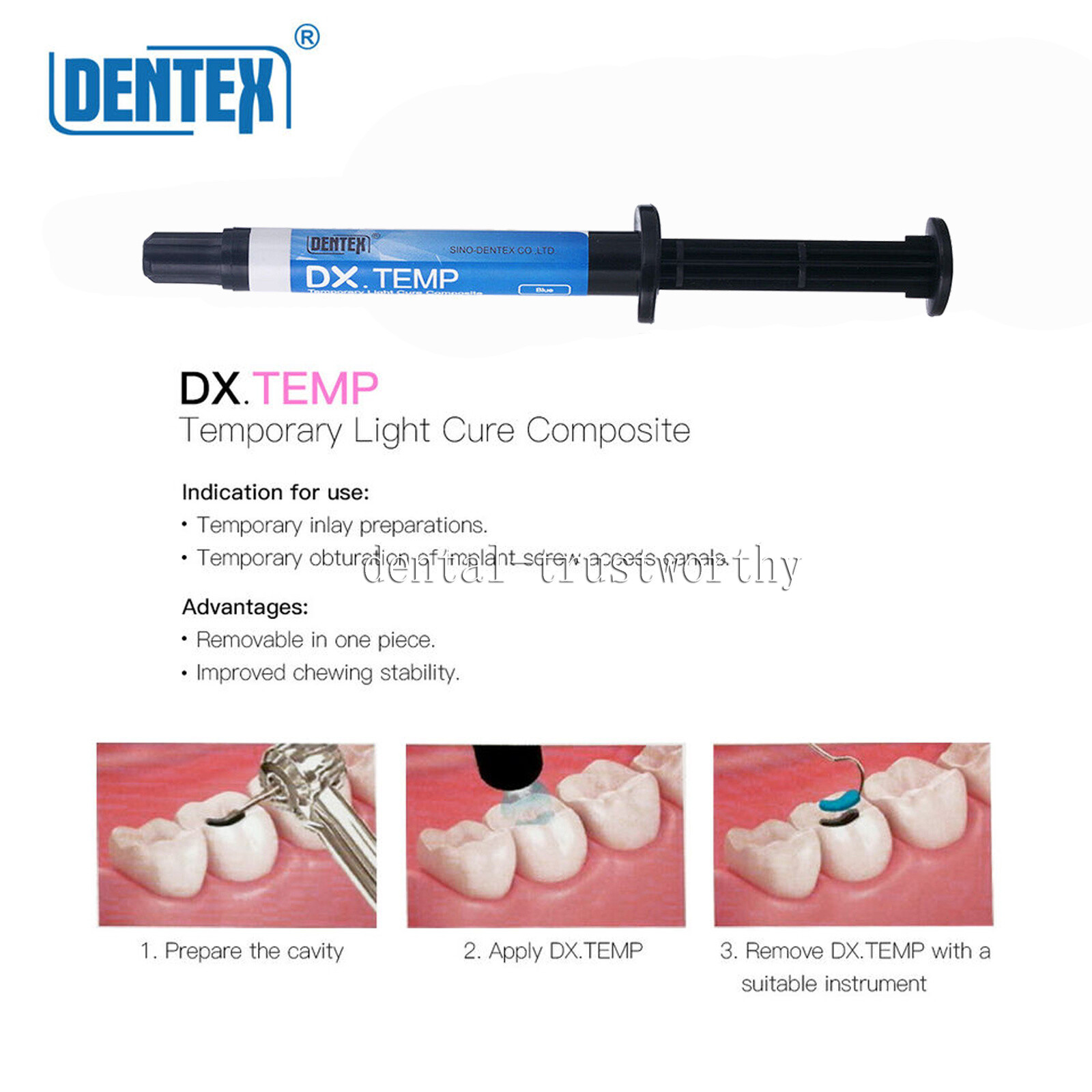 Dentex DX.TEMP Dental Temporary Flow Light Cure Filling Composite Material Resin