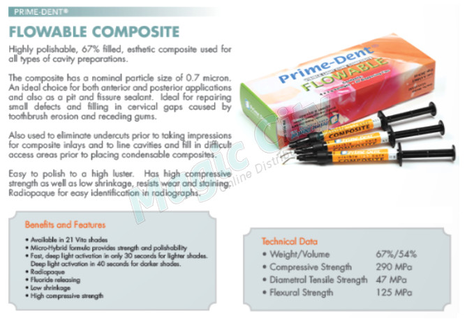Prime-Dent Dental Flowable VLC Light Cure Composite 4 Syringe Kit – A3.5