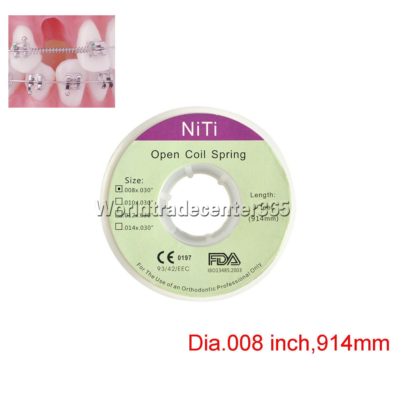 Dental Orthodontic Niti Open Coil Spring Spool Dia.010/012 Inch 914 mm 3 Feet