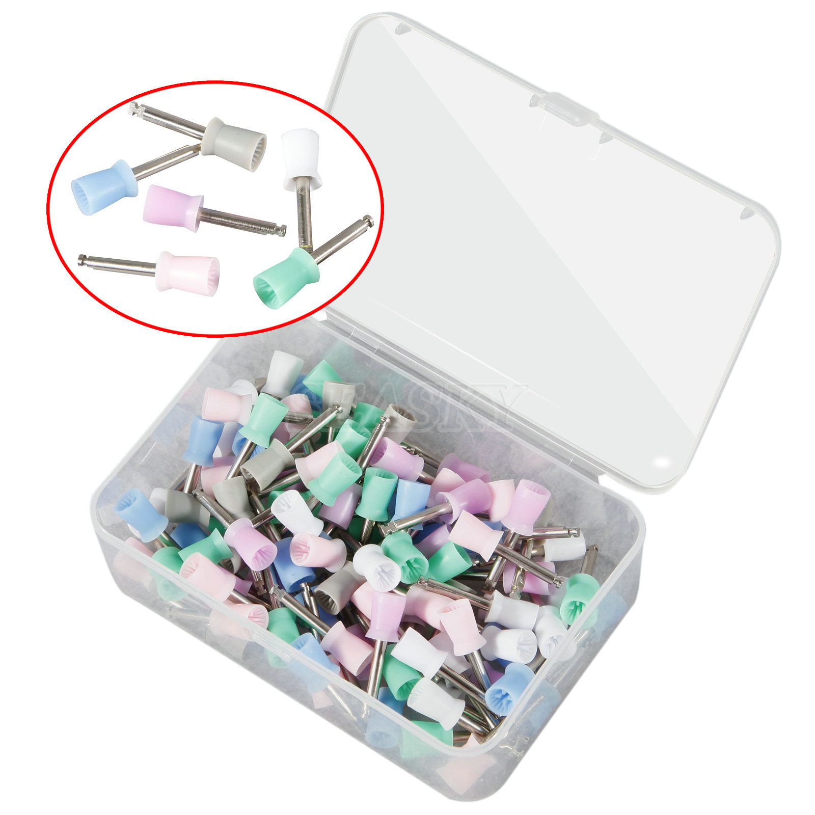 100 PC Dental Polisher Cups Rubber Prophy Polishing Tooth Latch mix Type 6 Color