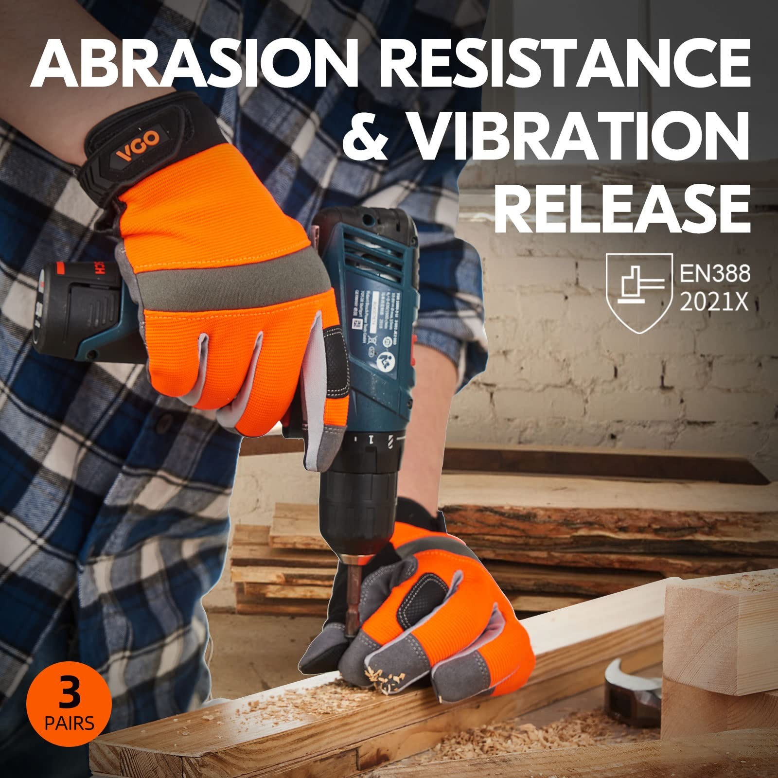 Vgo… 3-Pair Safety Work Gloves Light Duty Mechanic Glovessize L 3Colorssl7584