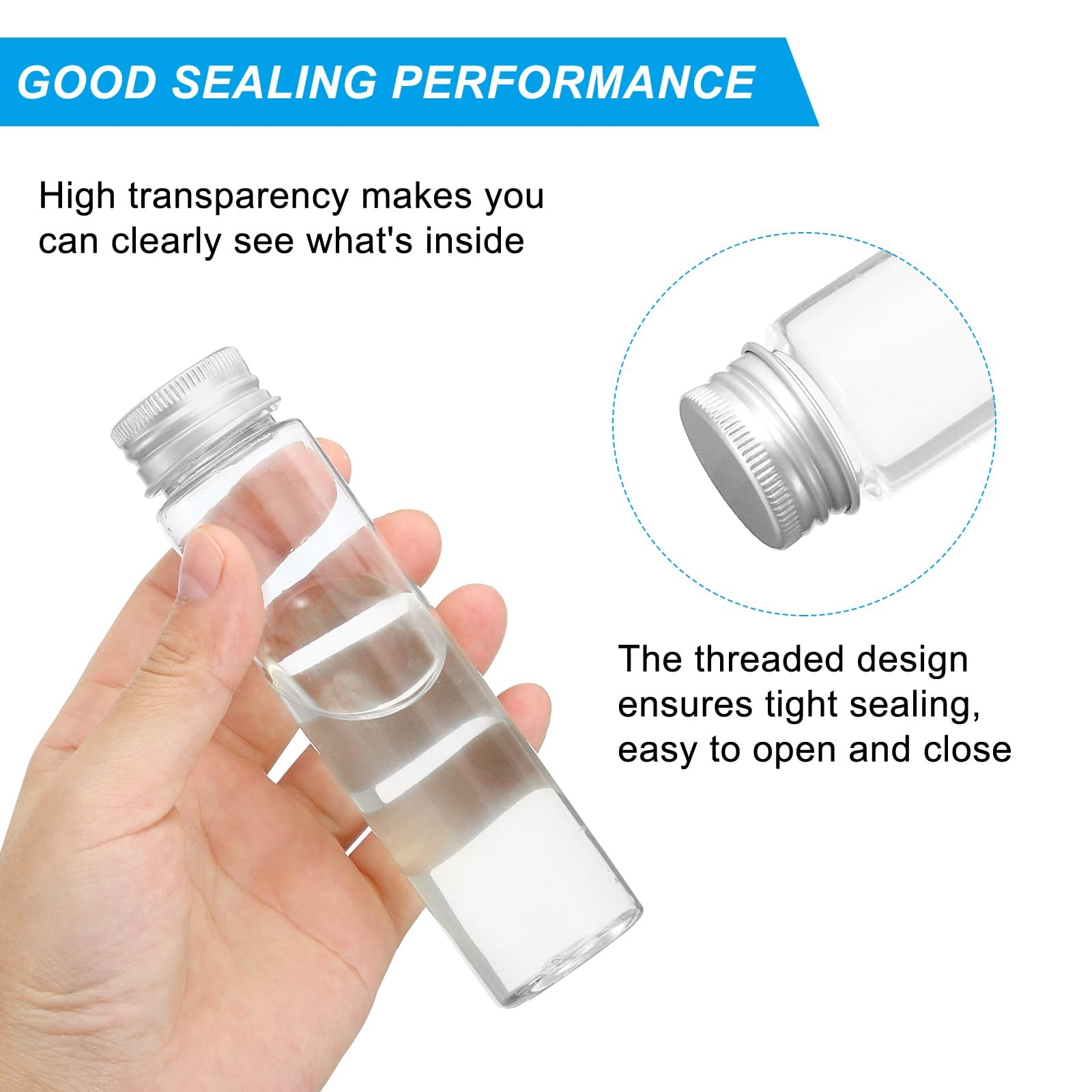 PATIKIL 80ml Plastic Test Tubes with Screw Caps, 6Pcs 128x33mm Flat silver