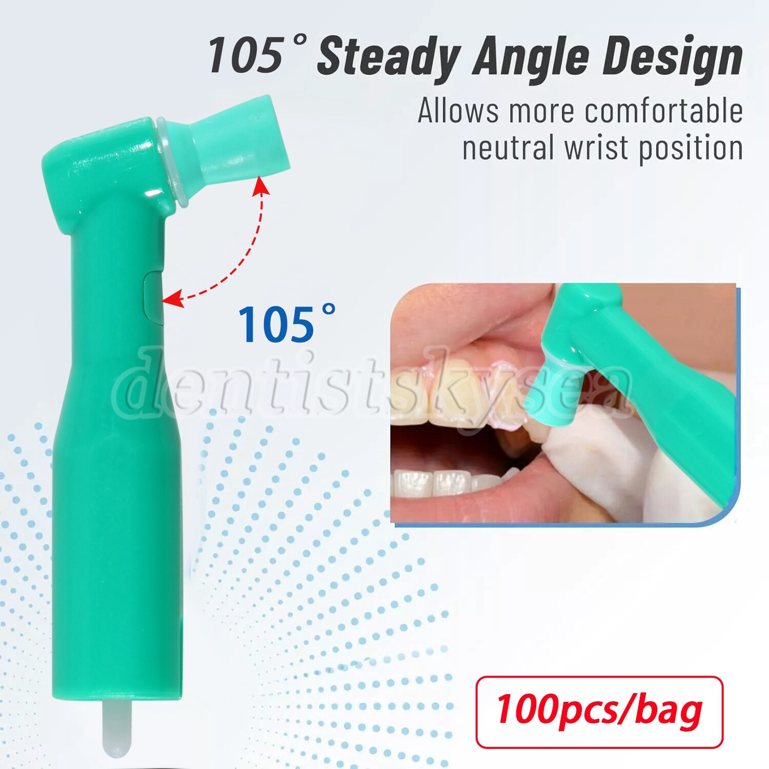 100pcs Dental Prophy Angle Polish Cup Disposable 105° Contra Angle Brush Green