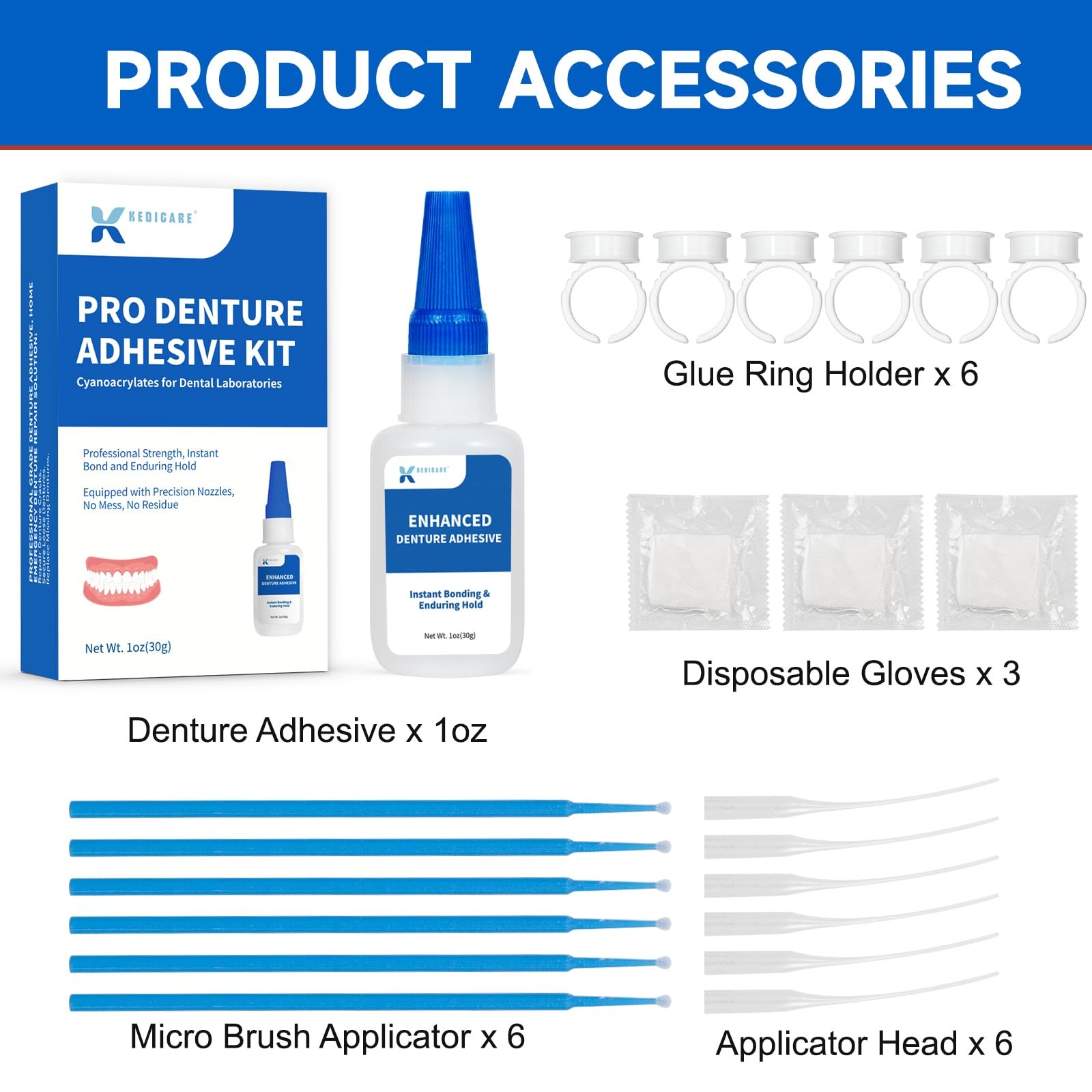 Dental Lab Denture Repair Adhesive Kit, 1oz Instant Bonding Clear