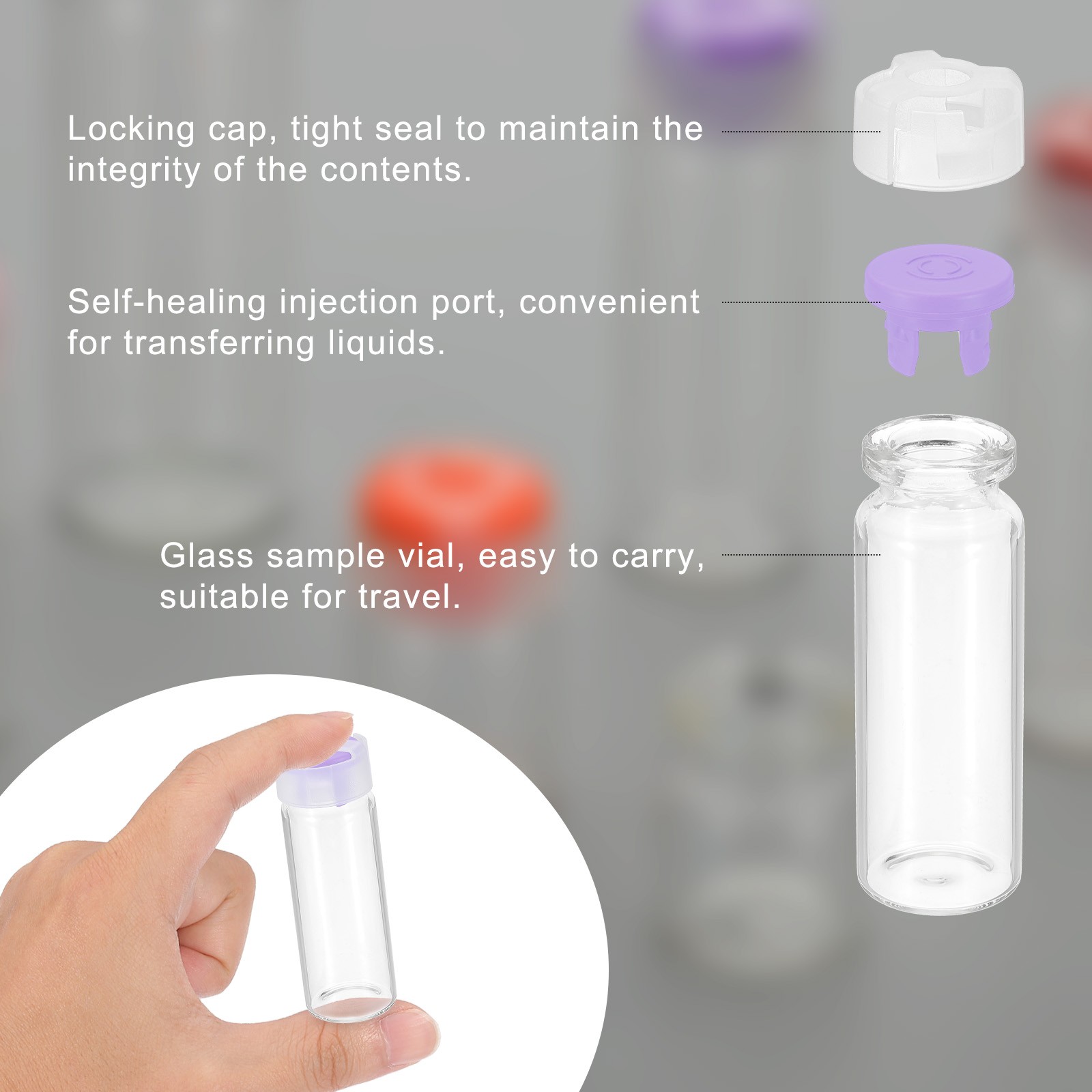 15ml Clear Glass Sample Vials, 10Pcs Small Liquid Bottles, Purple