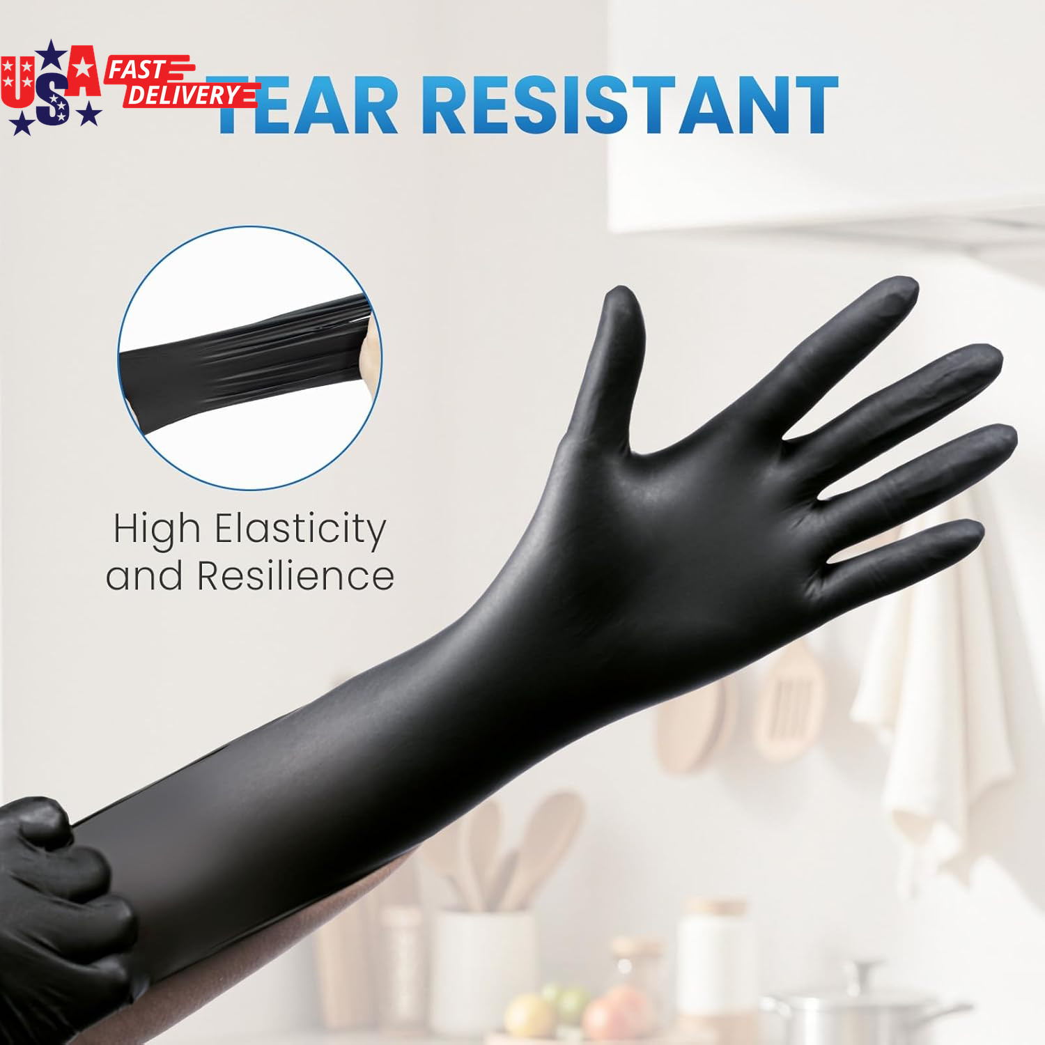 Nitrile Gloves Large, 100 Count Disposable Gloves, Black, Latex-Free Powder-Free