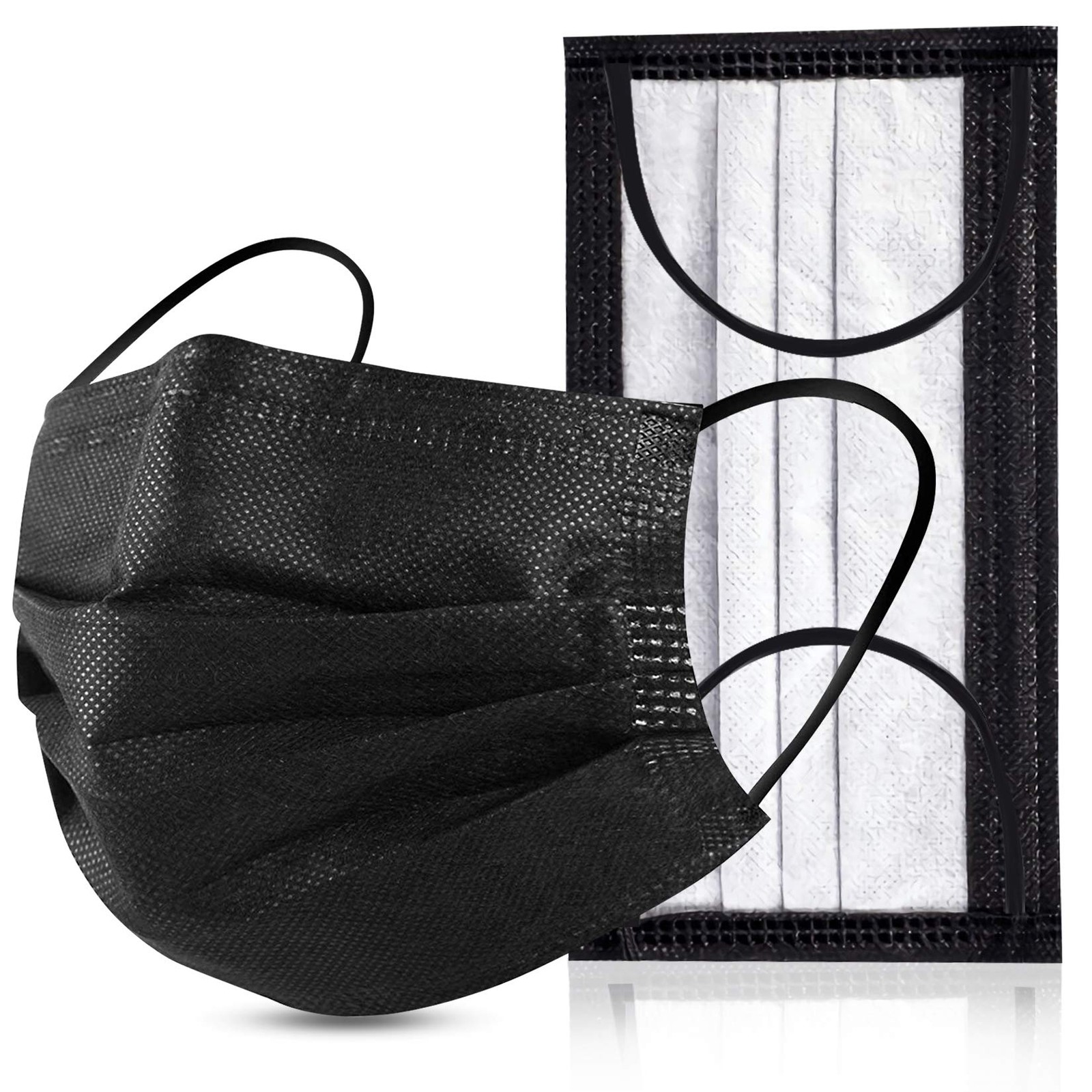 YJIAKA Black Disposable Face Masks 4 Layers 1 Count (Pack of 50),
