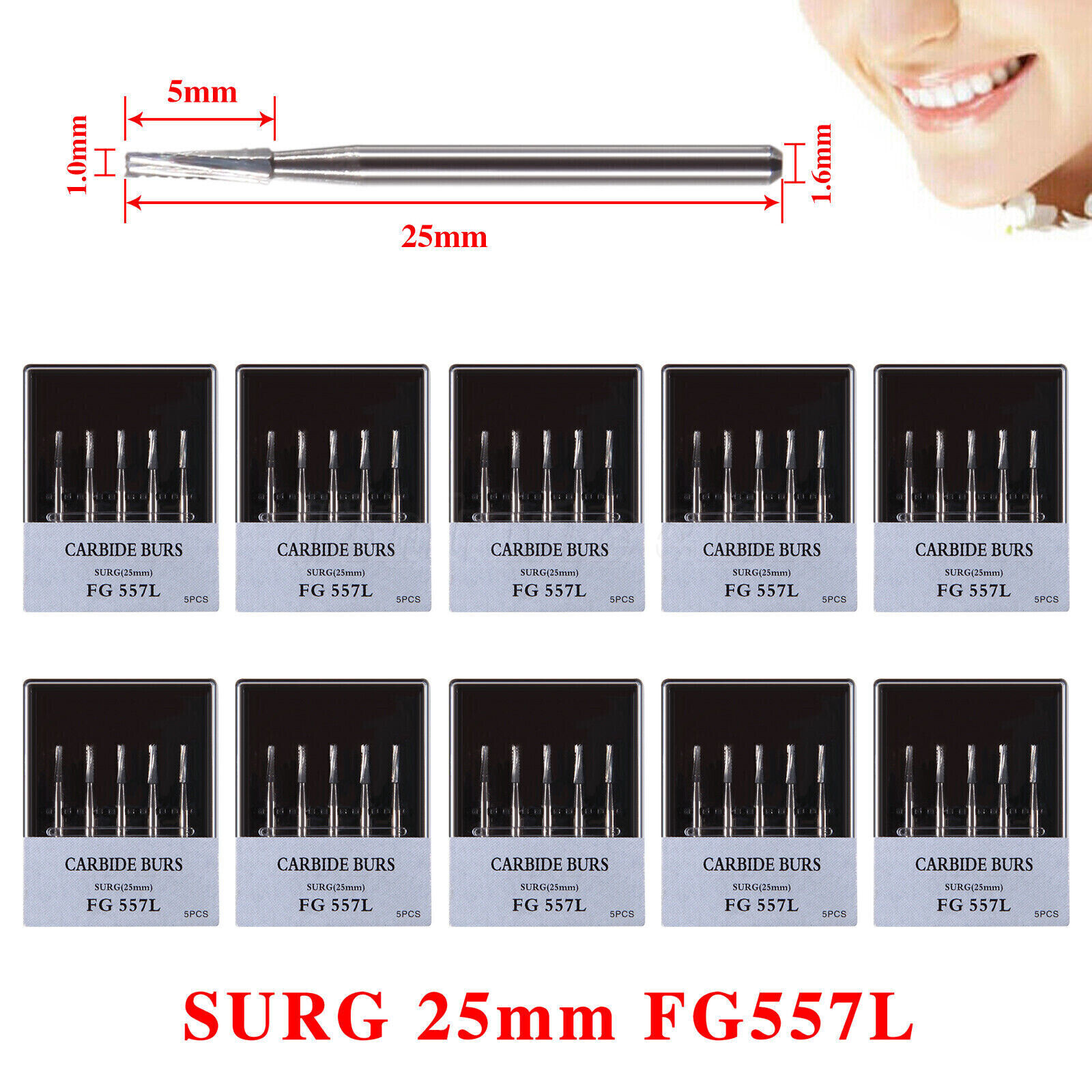 Dental FG 557 SL Surgical Carbide Burs Friction Grip FGOS XL 557 25mm