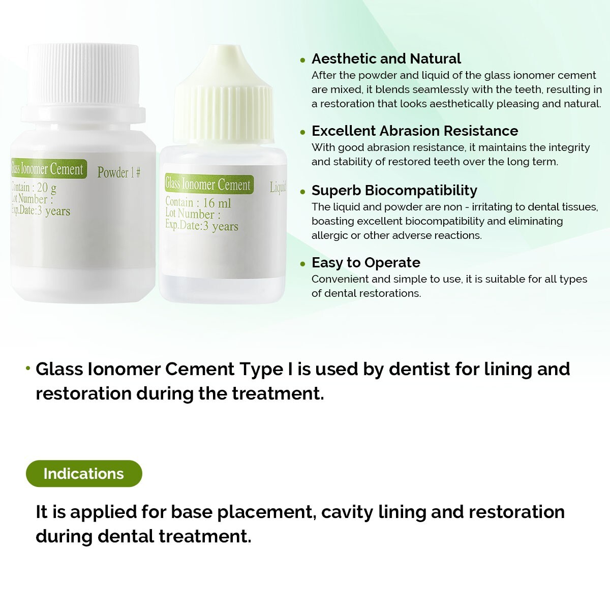 Kit de cemento de ionómero de vidrio dental resina para revestimiento y restaura