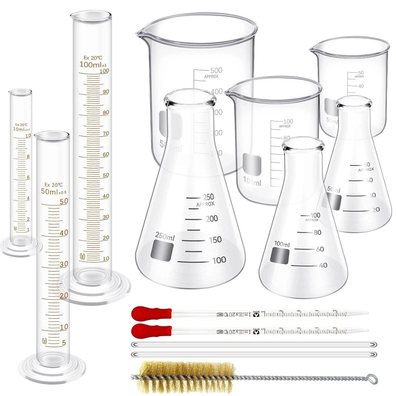 5Pcs/14Pcs Borosilicate Glass Lab Beaker,Graduated Cylinders Measuring Glassware